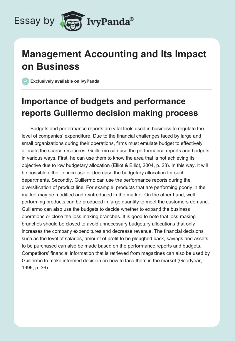 Management Accounting and Its Impact on Business. Page 1
