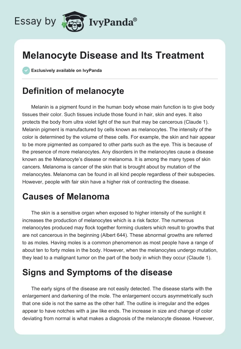Melanocyte Disease and Its Treatment. Page 1