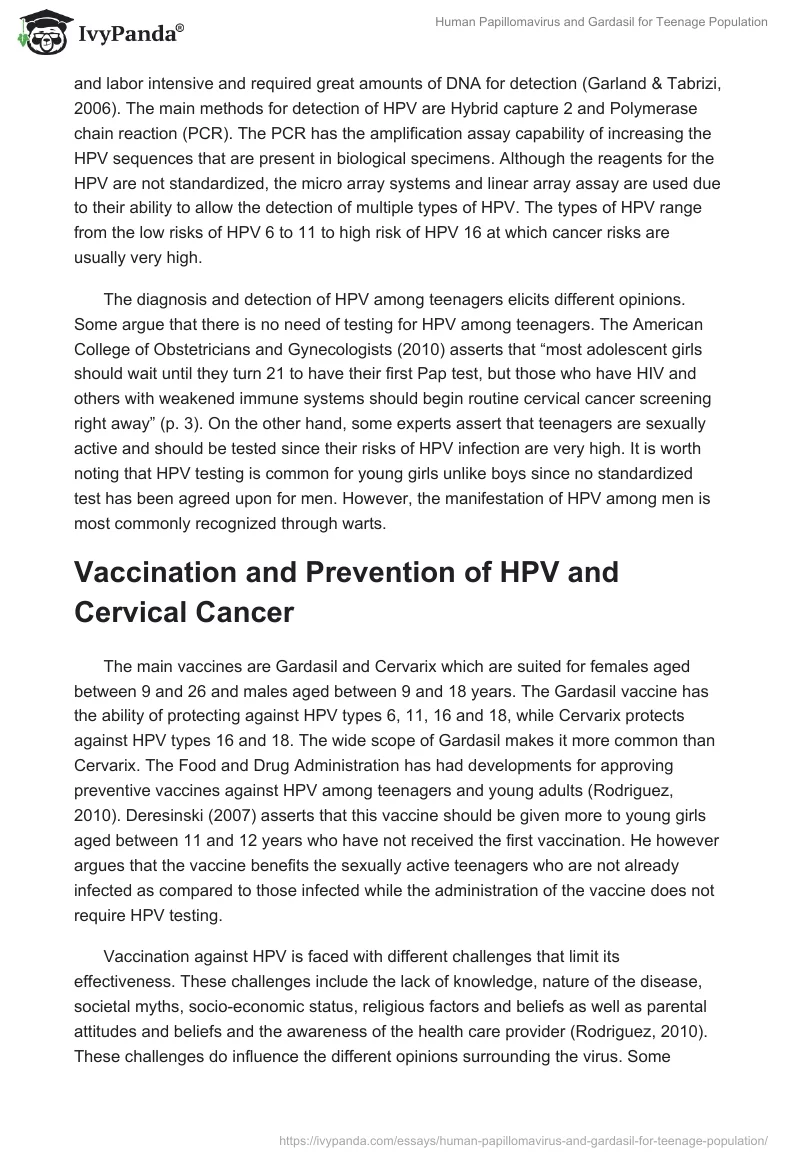 Human Papillomavirus and Gardasil for Teenage Population. Page 2