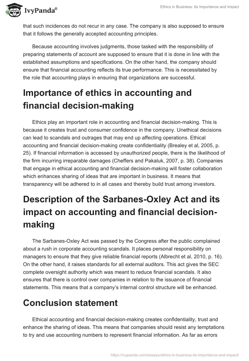 Ethics in Business: Its Importance and Impact. Page 3
