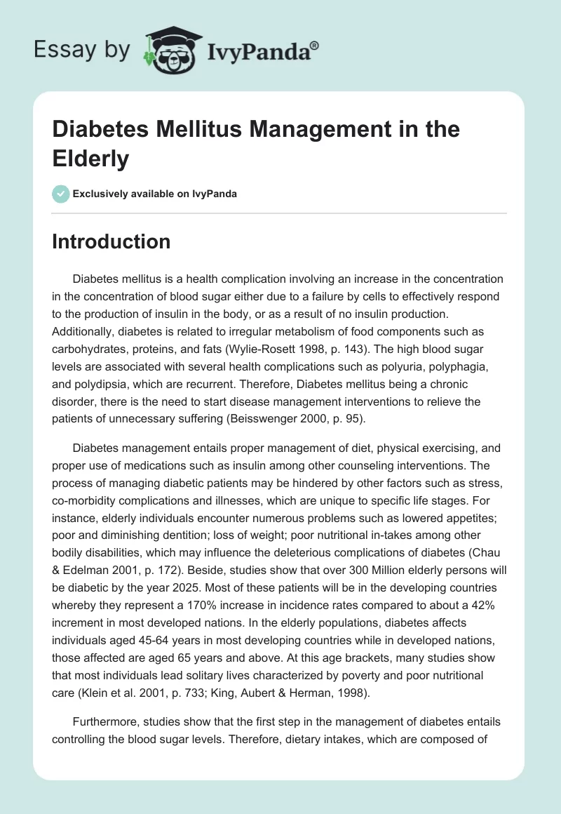 Diabetes Mellitus Management in the Elderly. Page 1