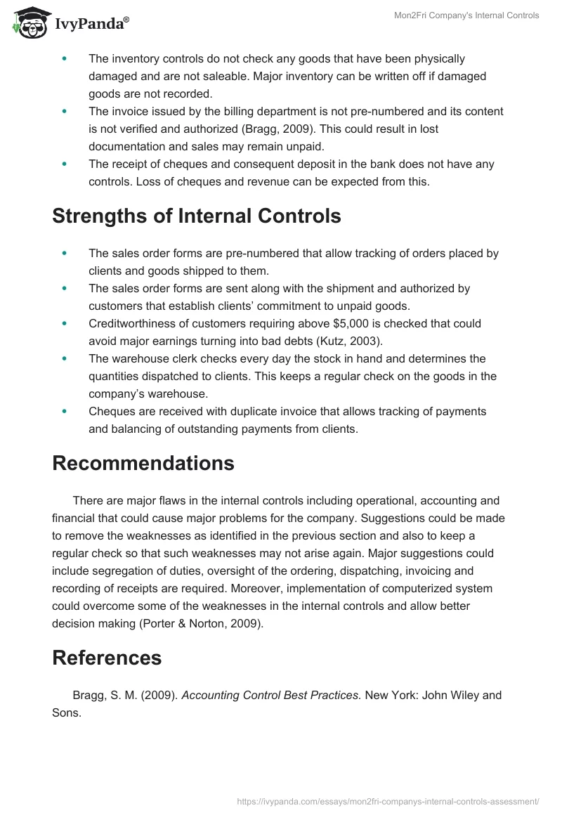 Mon2Fri Company's Internal Controls. Page 2