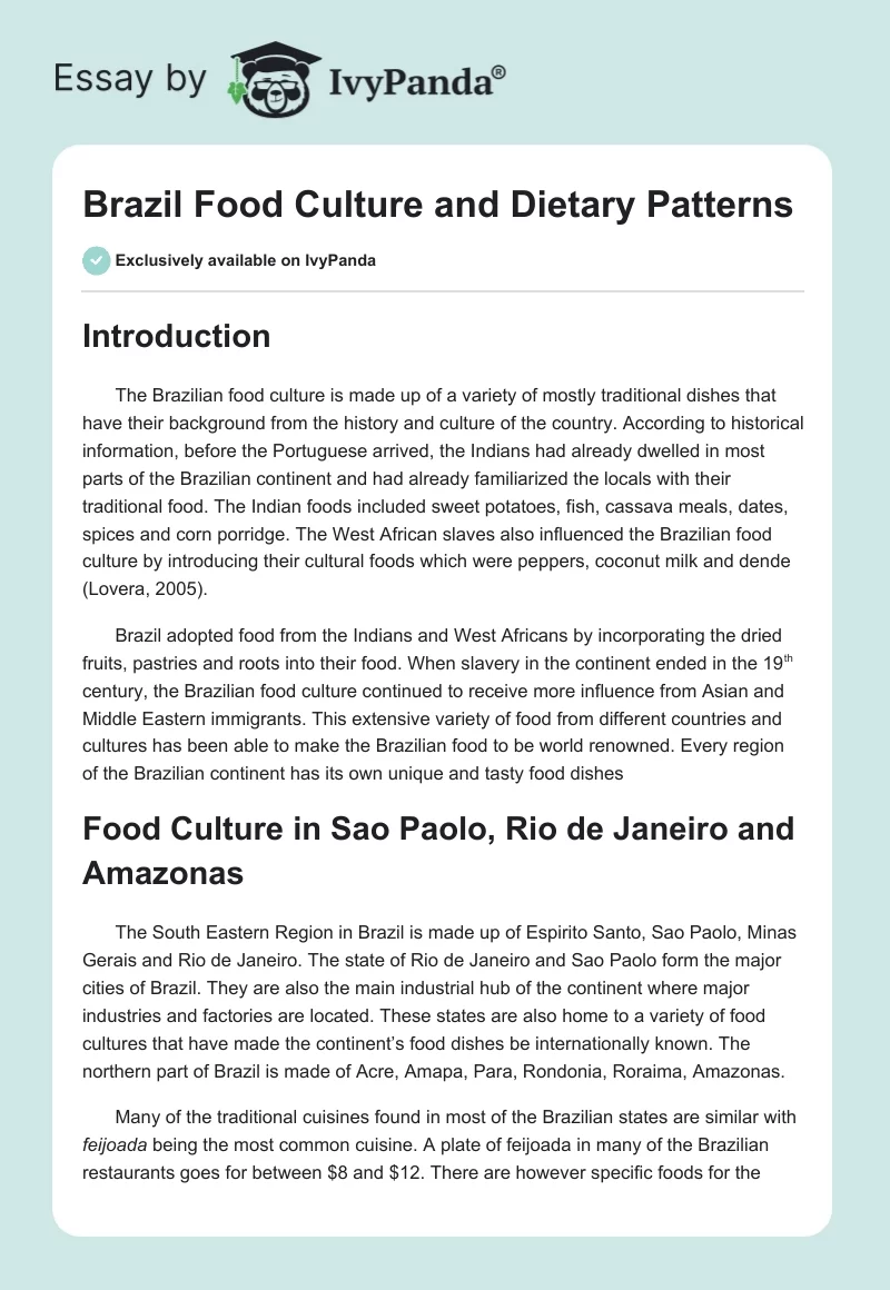 Brazil Food Culture and Dietary Patterns. Page 1