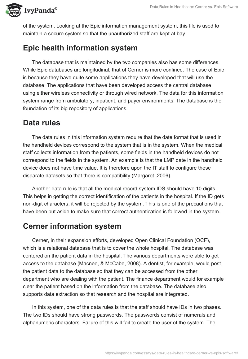 Data Rules in Healthcare: Cerner vs. Epis Software. Page 2