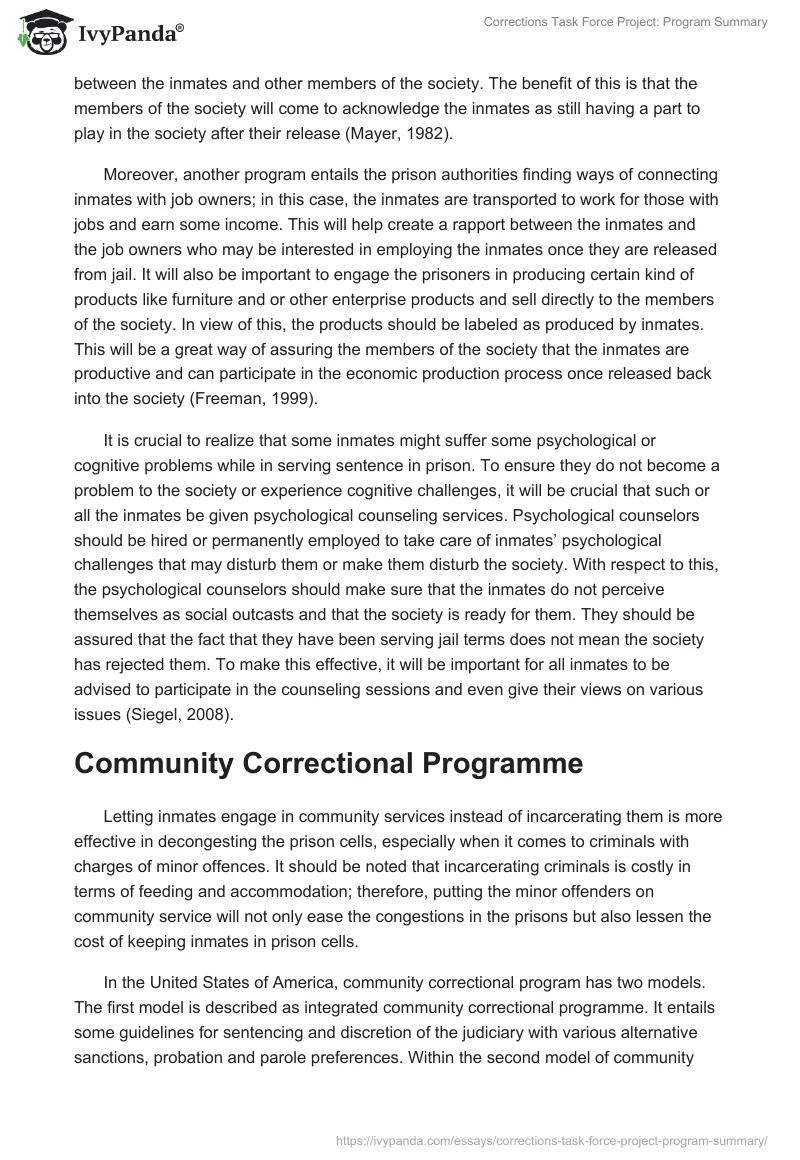 Corrections Task Force Project: Program Summary. Page 2