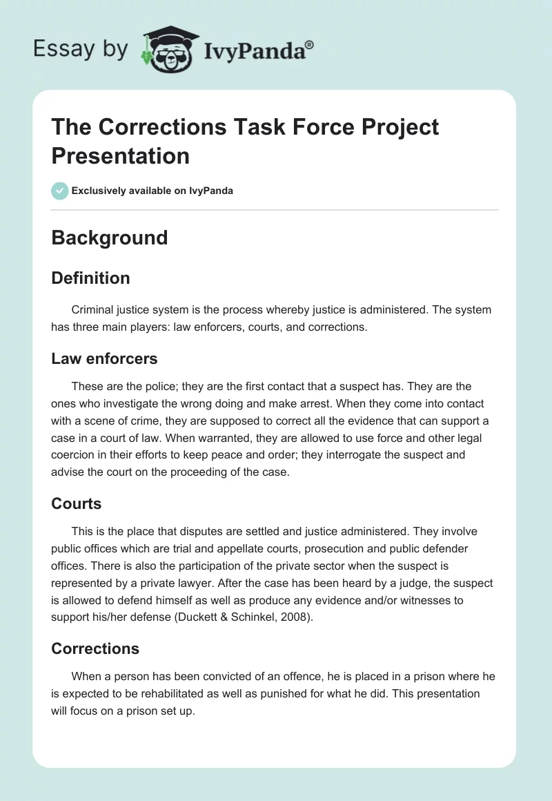 The Corrections Task Force Project Presentation. Page 1