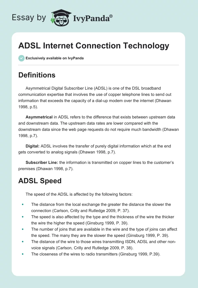 ADSL Internet Connection Technology. Page 1