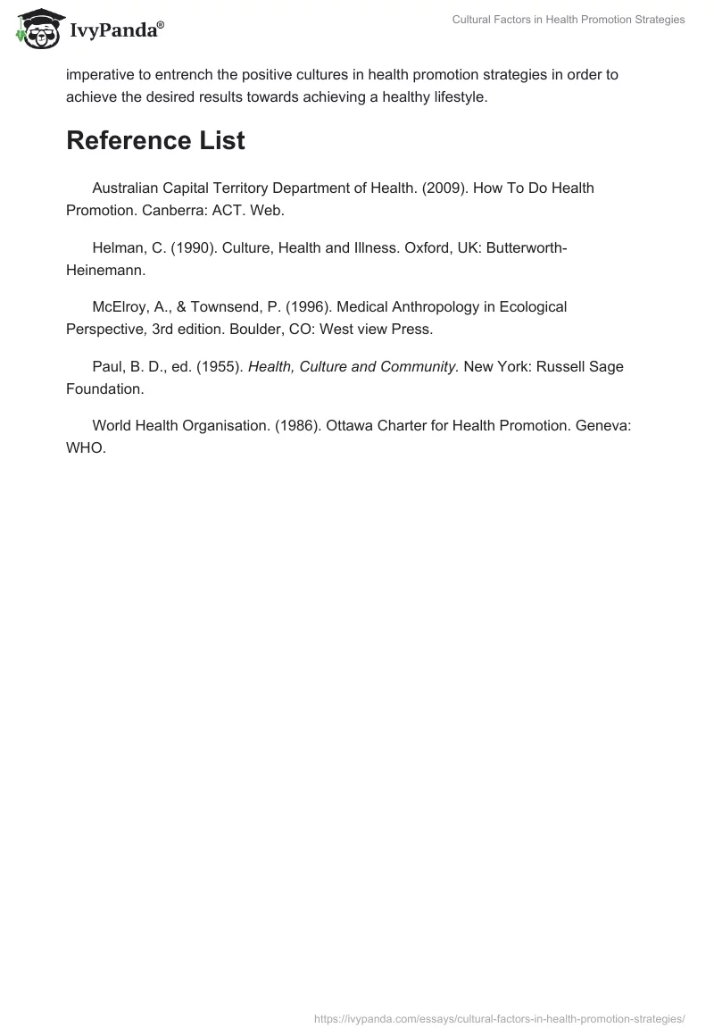 Cultural Factors in Health Promotion Strategies. Page 4