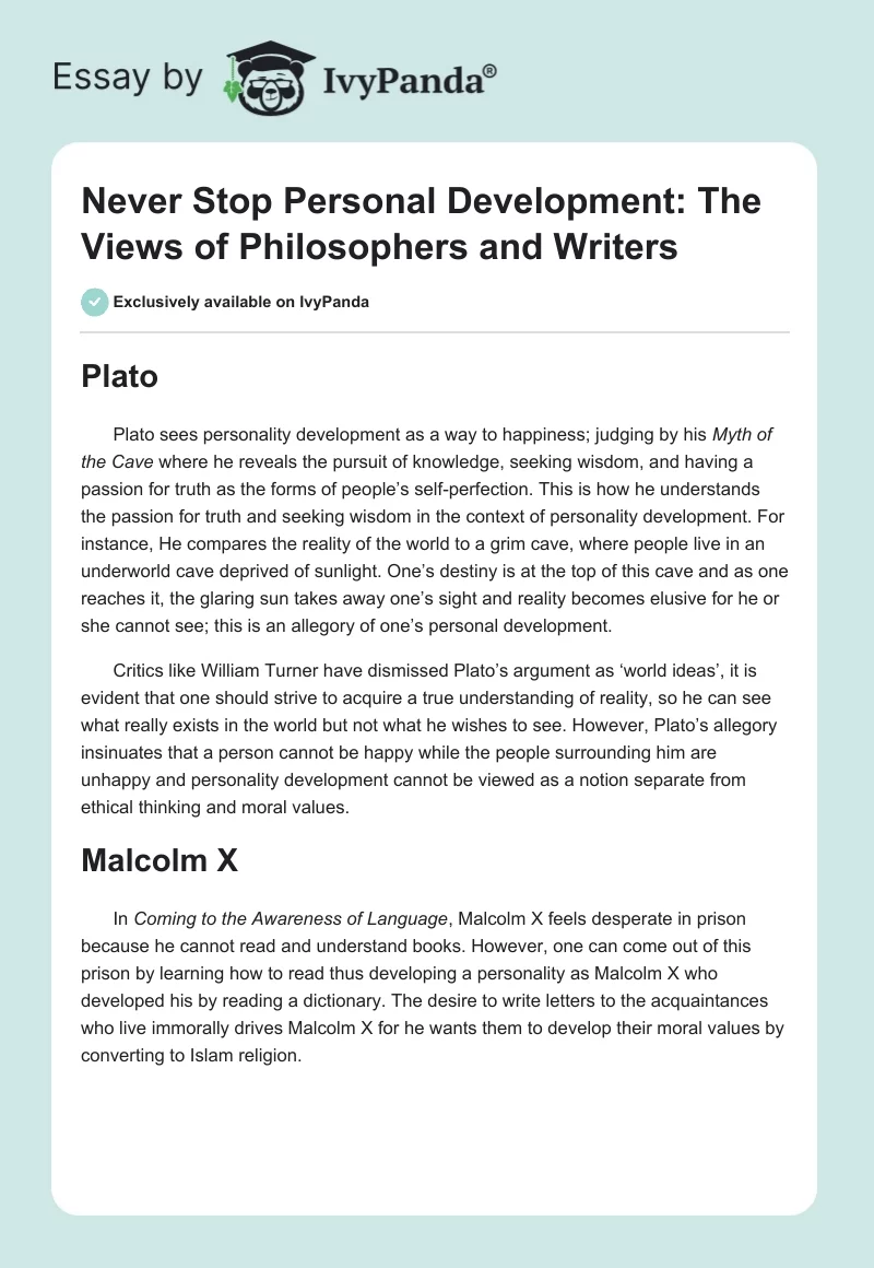 Never Stop Personal Development: The Views of Philosophers and Writers. Page 1