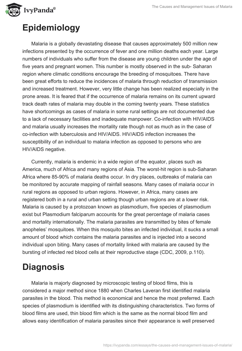 The Causes and Management Issues of Malaria. Page 3