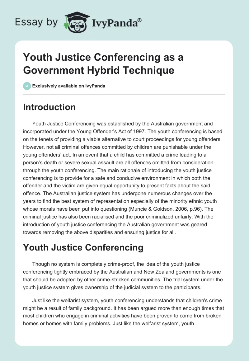 Youth Justice Conferencing as a Government Hybrid Technique. Page 1