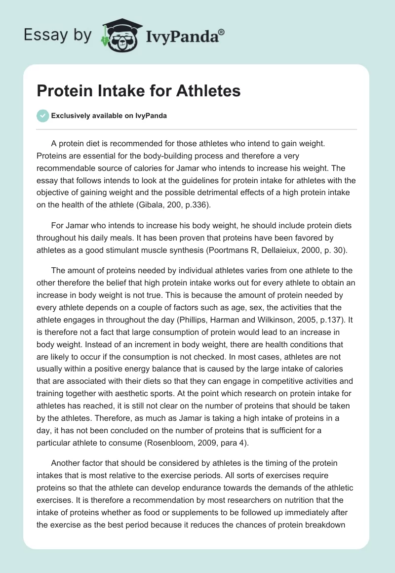 Protein Intake for Athletes. Page 1