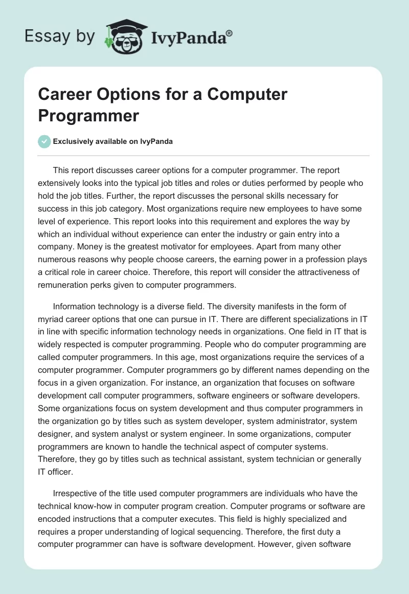Career Options for a Computer Programmer. Page 1