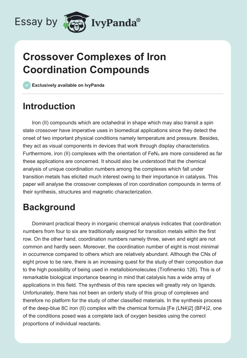 Crossover Complexes of Iron Coordination Compounds. Page 1