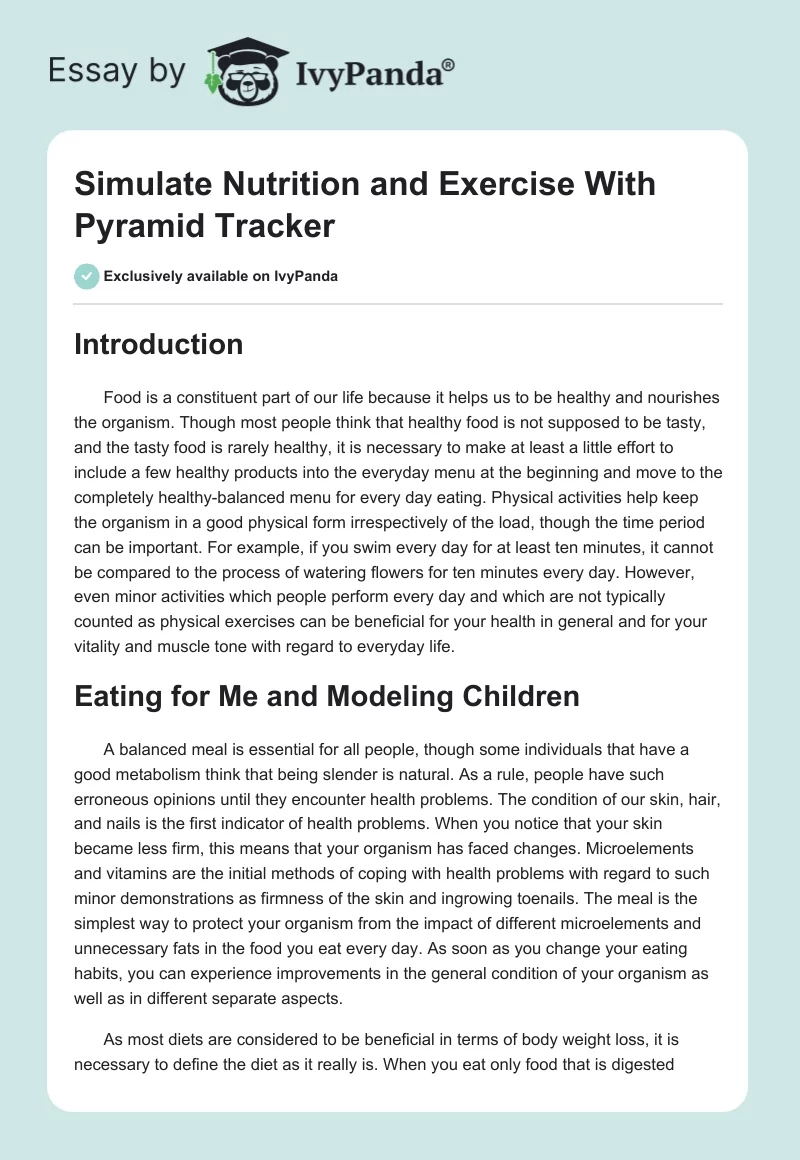 Simulate Nutrition and Exercise With Pyramid Tracker. Page 1