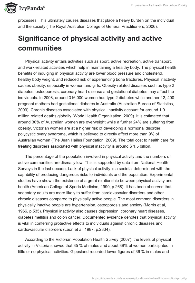 Exploration of a Health Promotion Priority. Page 2