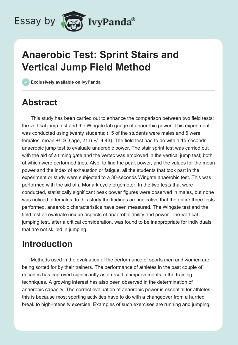 Anaerobic Test: Sprint Stairs and Vertical Jump Field Method. Page 1