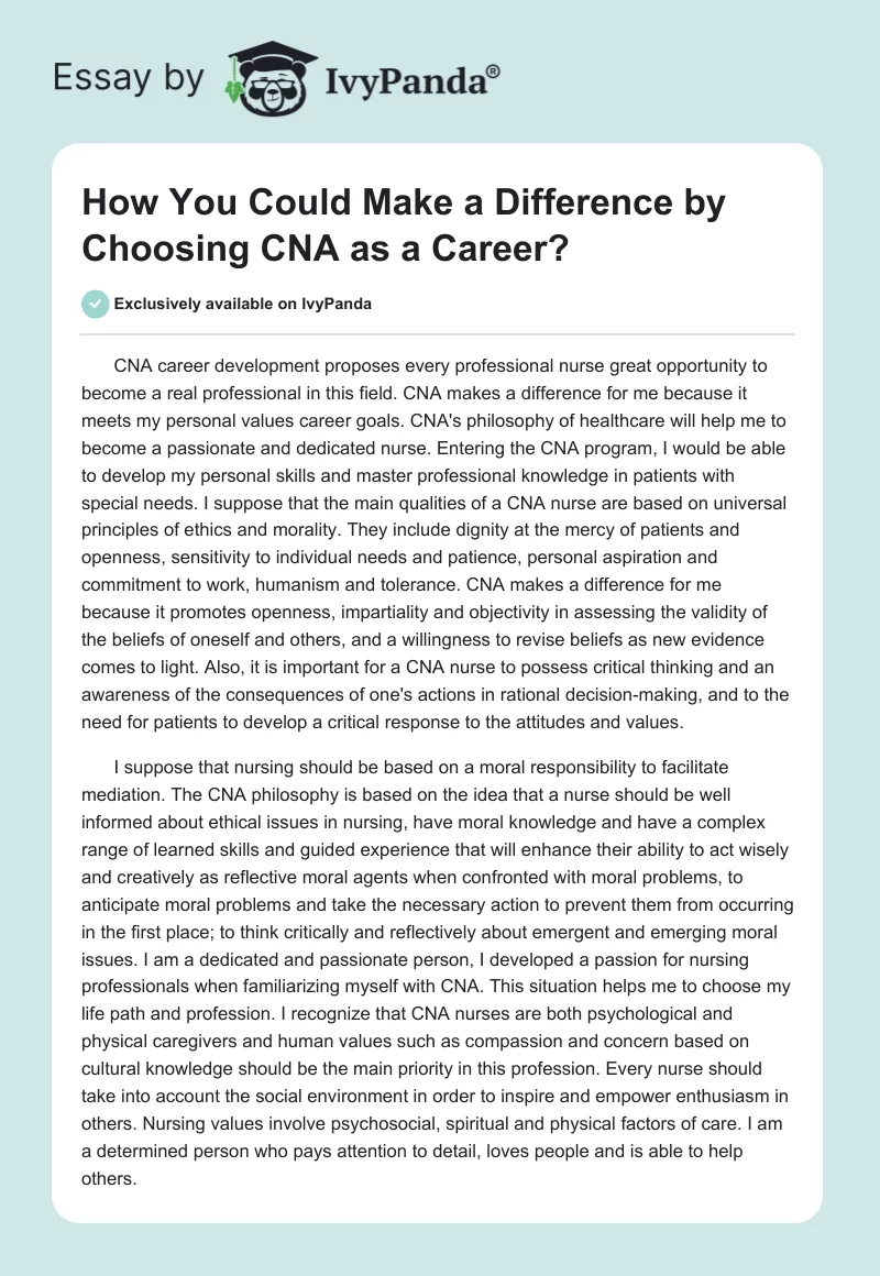 How You Could Make a Difference by Choosing CNA as a Career?. Page 1
