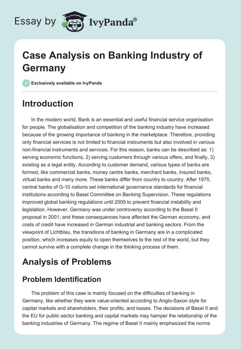 Case Analysis on Banking Industry of Germany. Page 1