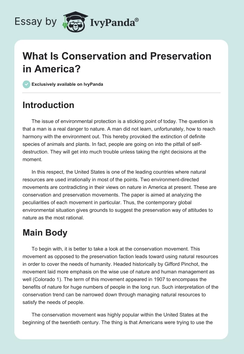 What Is Conservation and Preservation in America?. Page 1