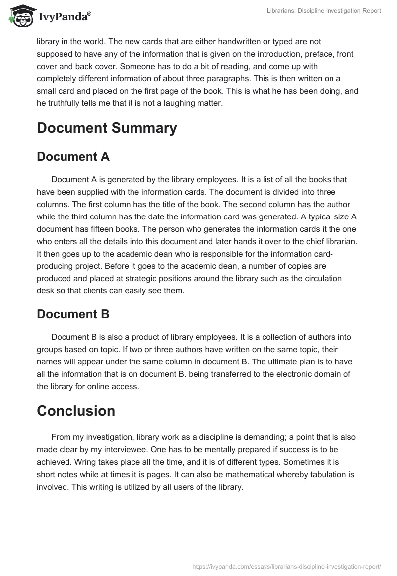 Librarians: Discipline Investigation Report. Page 3