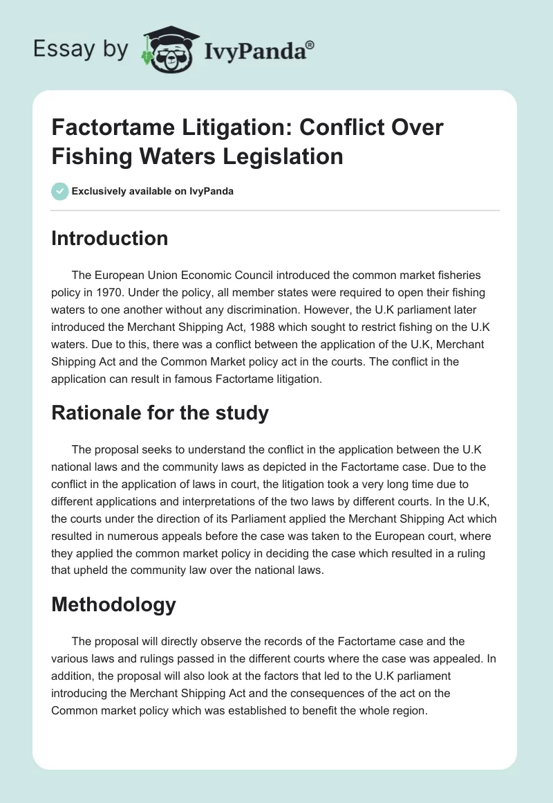 Factortame Litigation: Conflict Over Fishing Waters Legislation. Page 1
