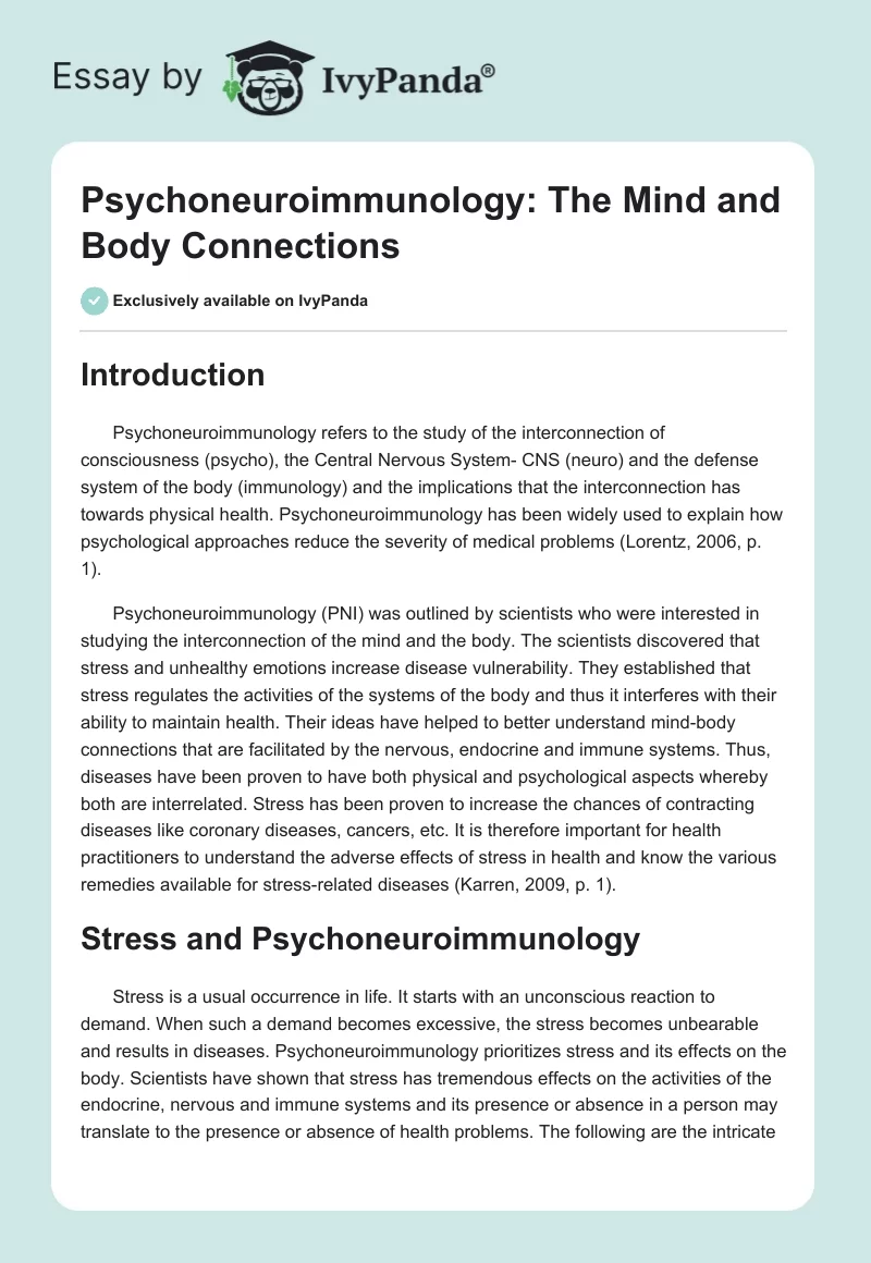 Psychoneuroimmunology: The Mind and Body Connections. Page 1