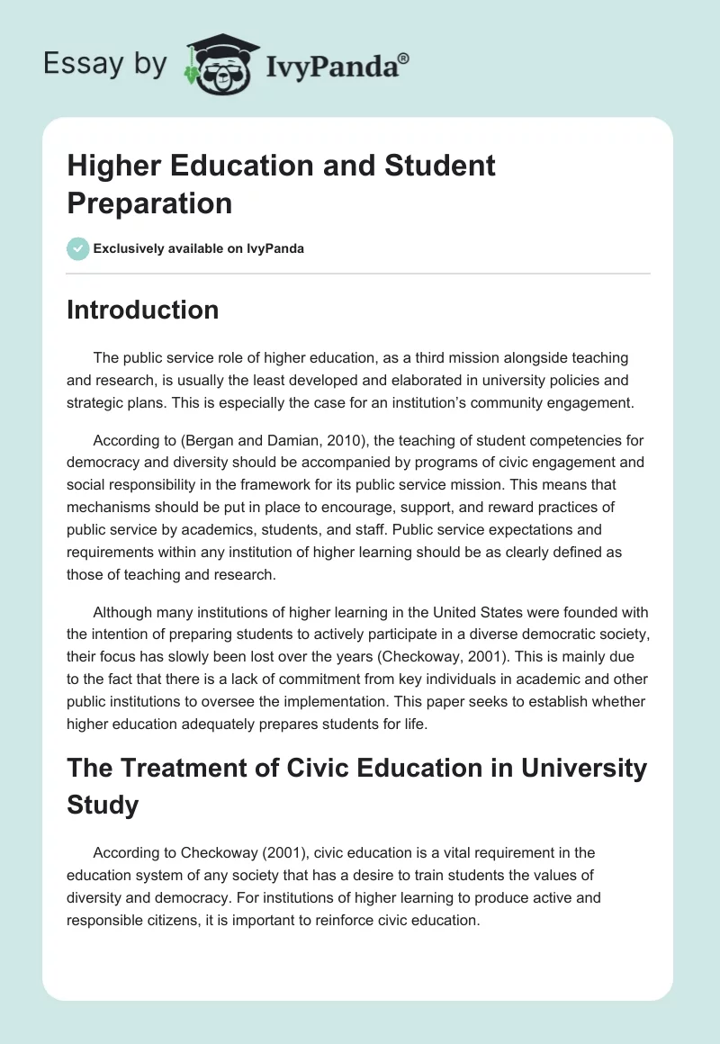 Higher Education and Student Preparation. Page 1