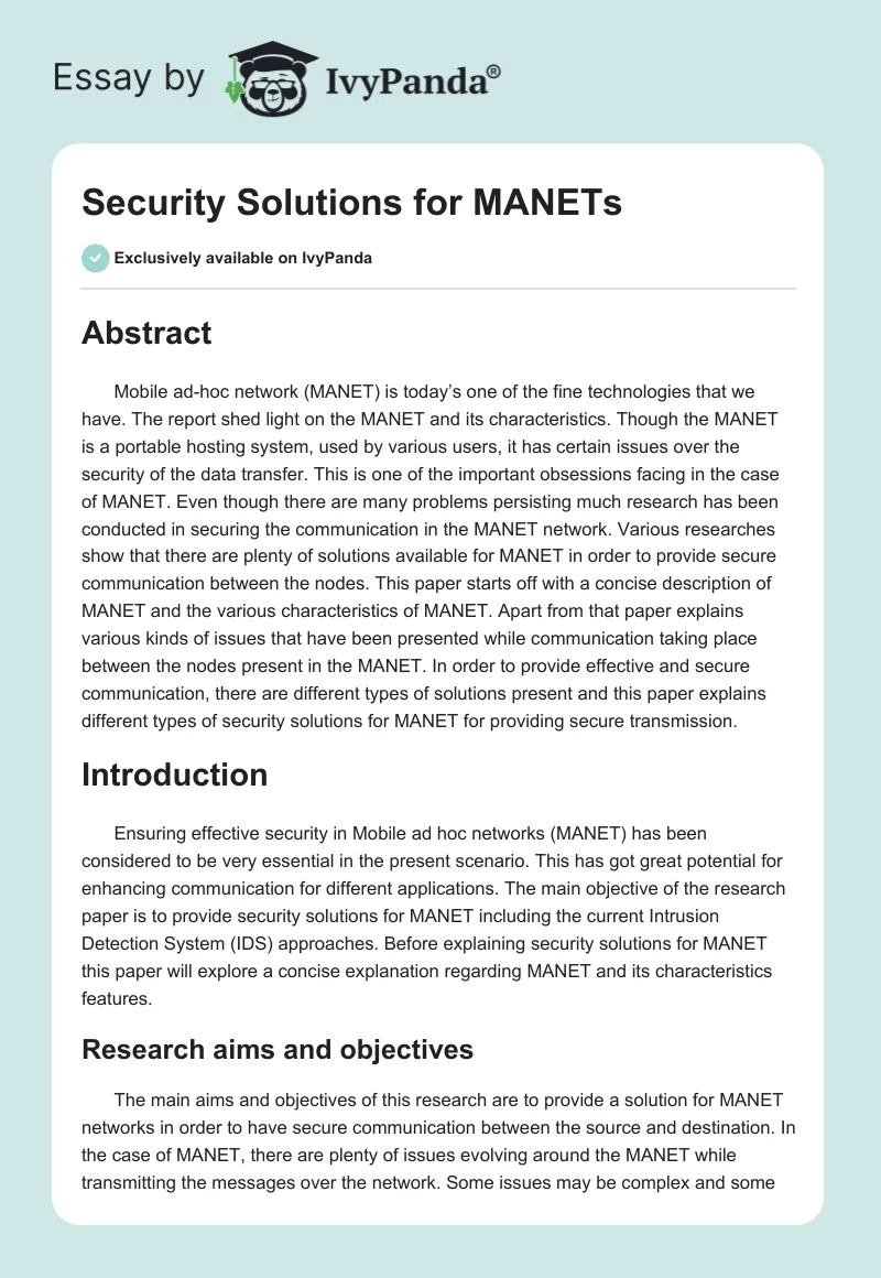 Security Solutions for MANETs. Page 1