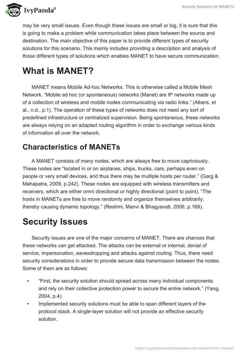 Security Solutions for MANETs. Page 2