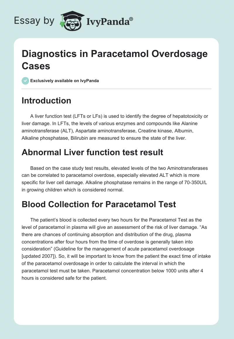 Diagnostics in Paracetamol Overdosage Cases. Page 1