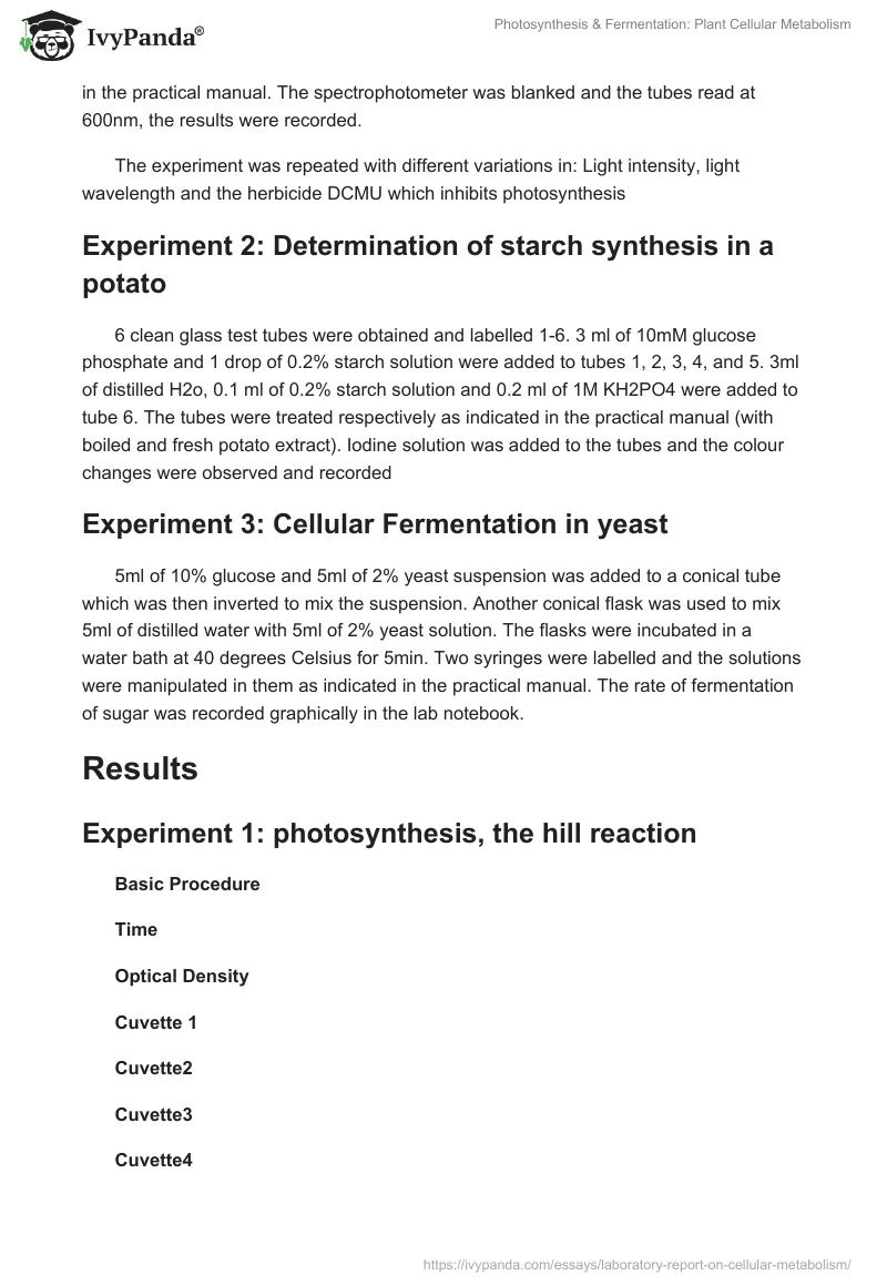 Photosynthesis & Fermentation: Plant Cellular Metabolism. Page 3