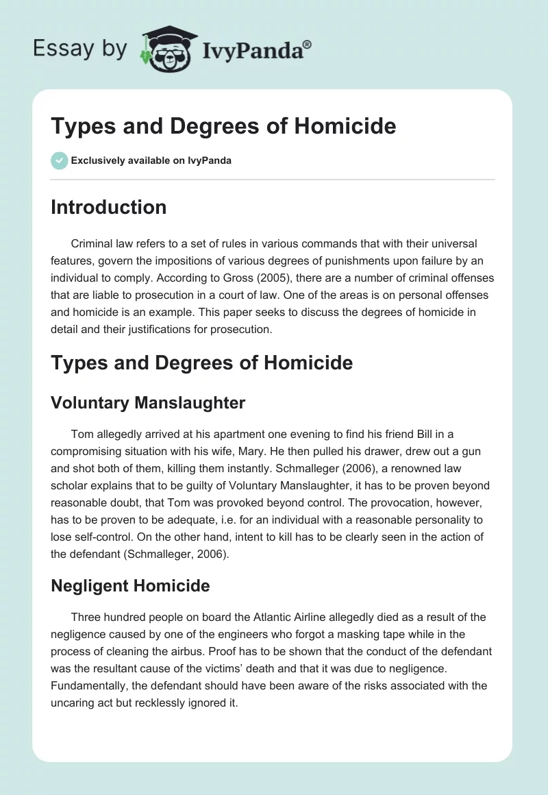 Types and Degrees of Homicide. Page 1