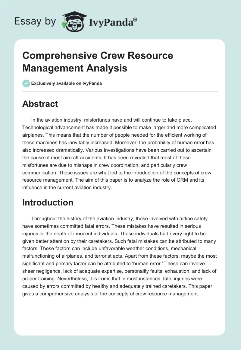 Comprehensive Crew Resource Management Analysis. Page 1
