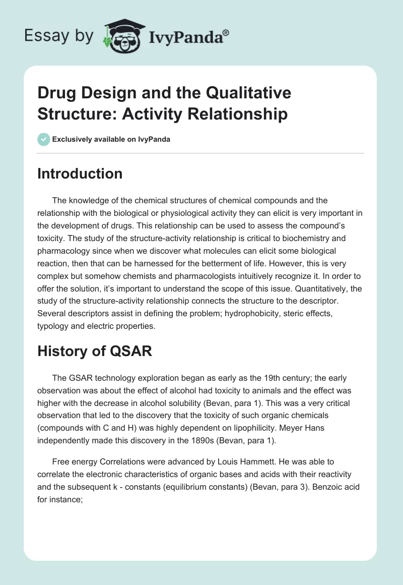 Drug Design and the Qualitative Structure: Activity Relationship. Page 1