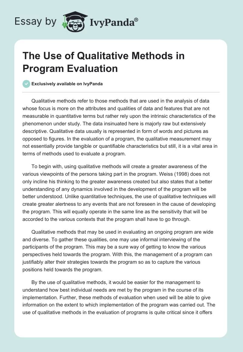 The Use of Qualitative Methods in Program Evaluation. Page 1