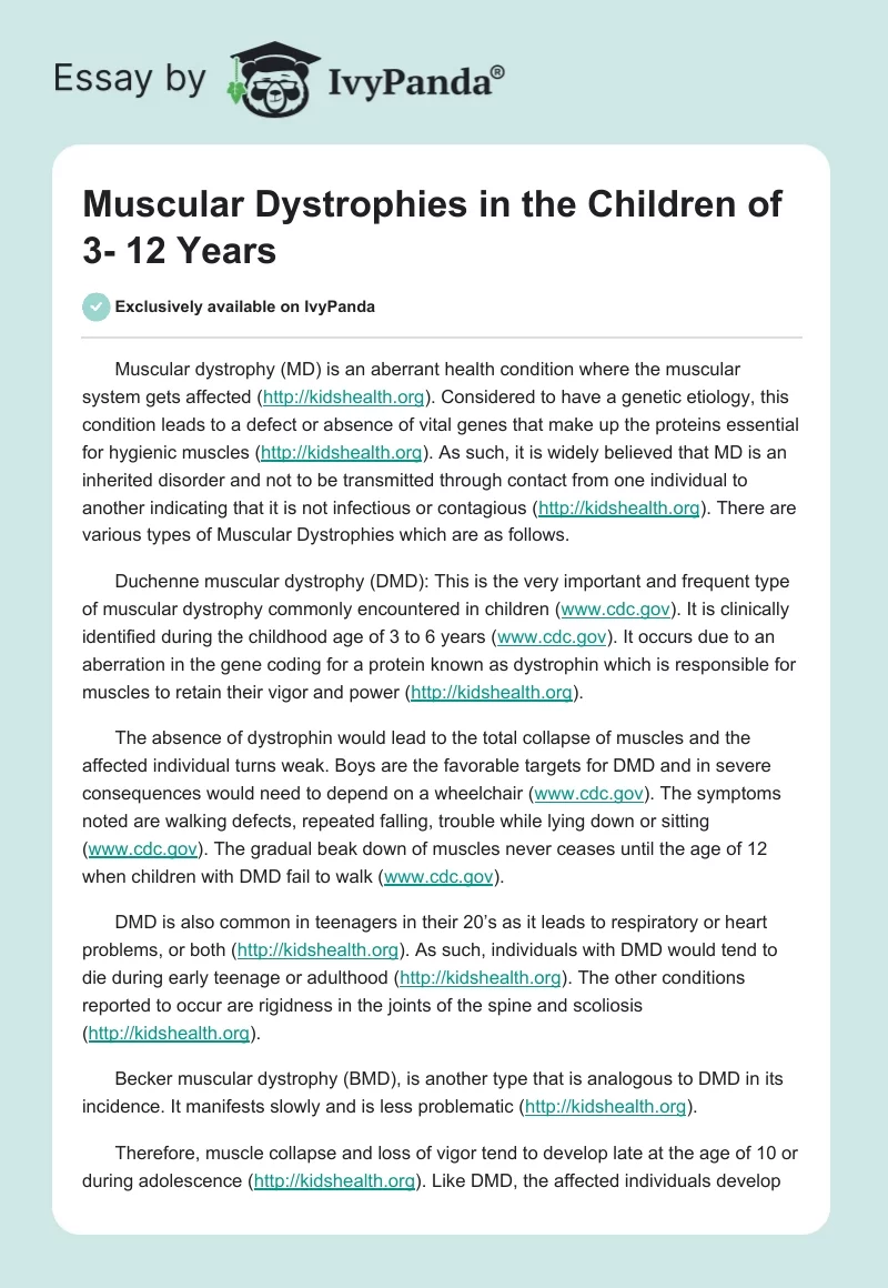 Muscular Dystrophies in the Children of 3- 12 Years. Page 1