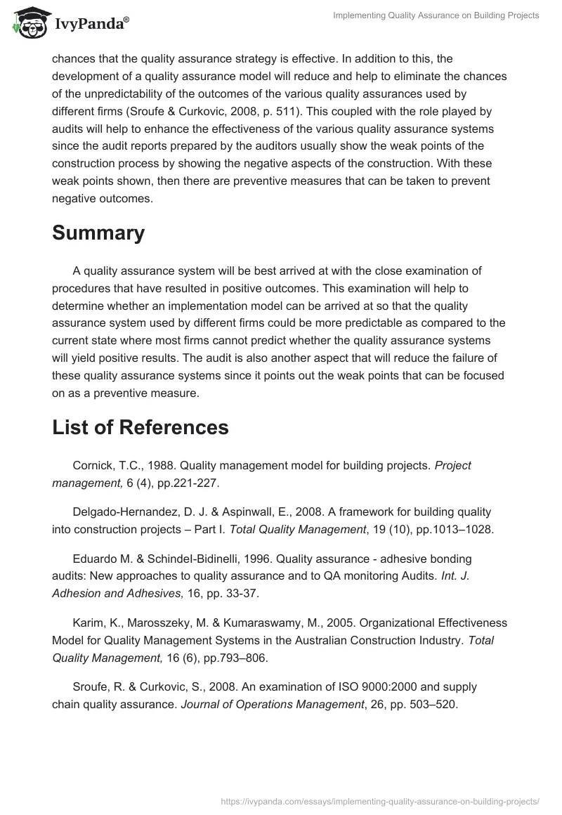 Implementing Quality Assurance on Building Projects. Page 5