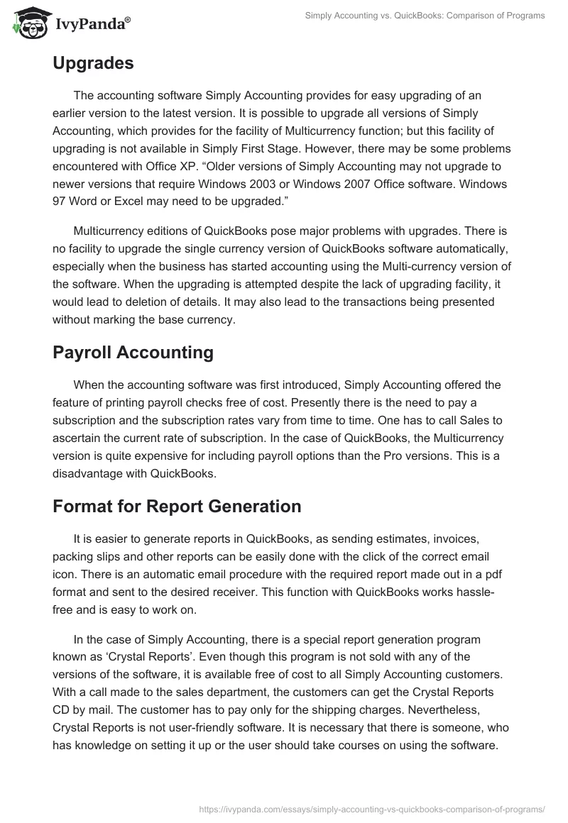 Simply Accounting vs. QuickBooks: Comparison of Programs. Page 2