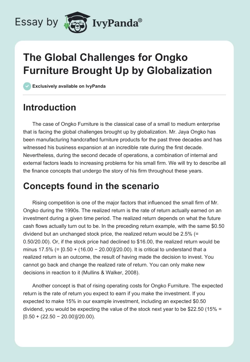 The Global Challenges for Ongko Furniture Brought Up by Globalization. Page 1