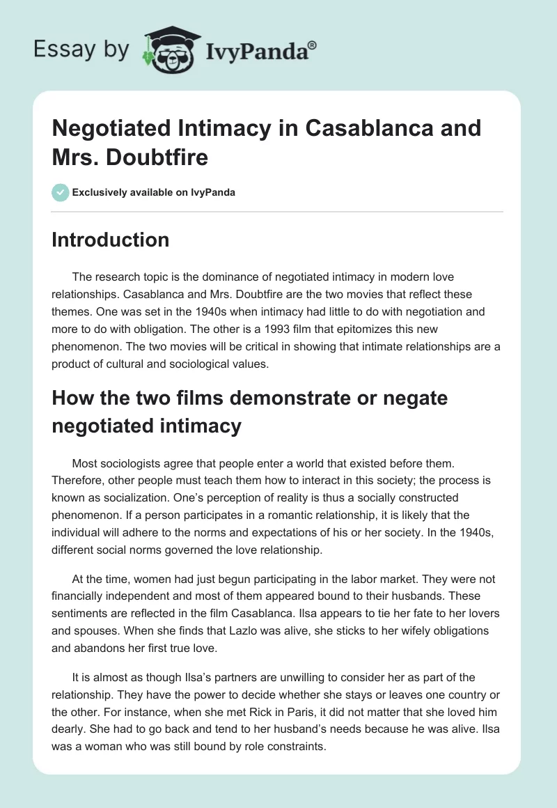 Negotiated Intimacy in "Casablanca" and "Mrs. Doubtfire". Page 1