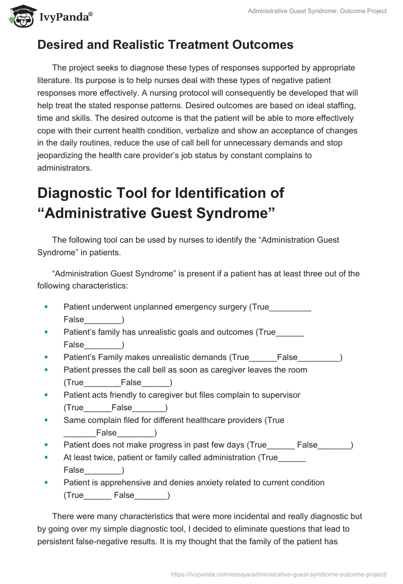 Administrative Guest Syndrome: Outcome Project. Page 2