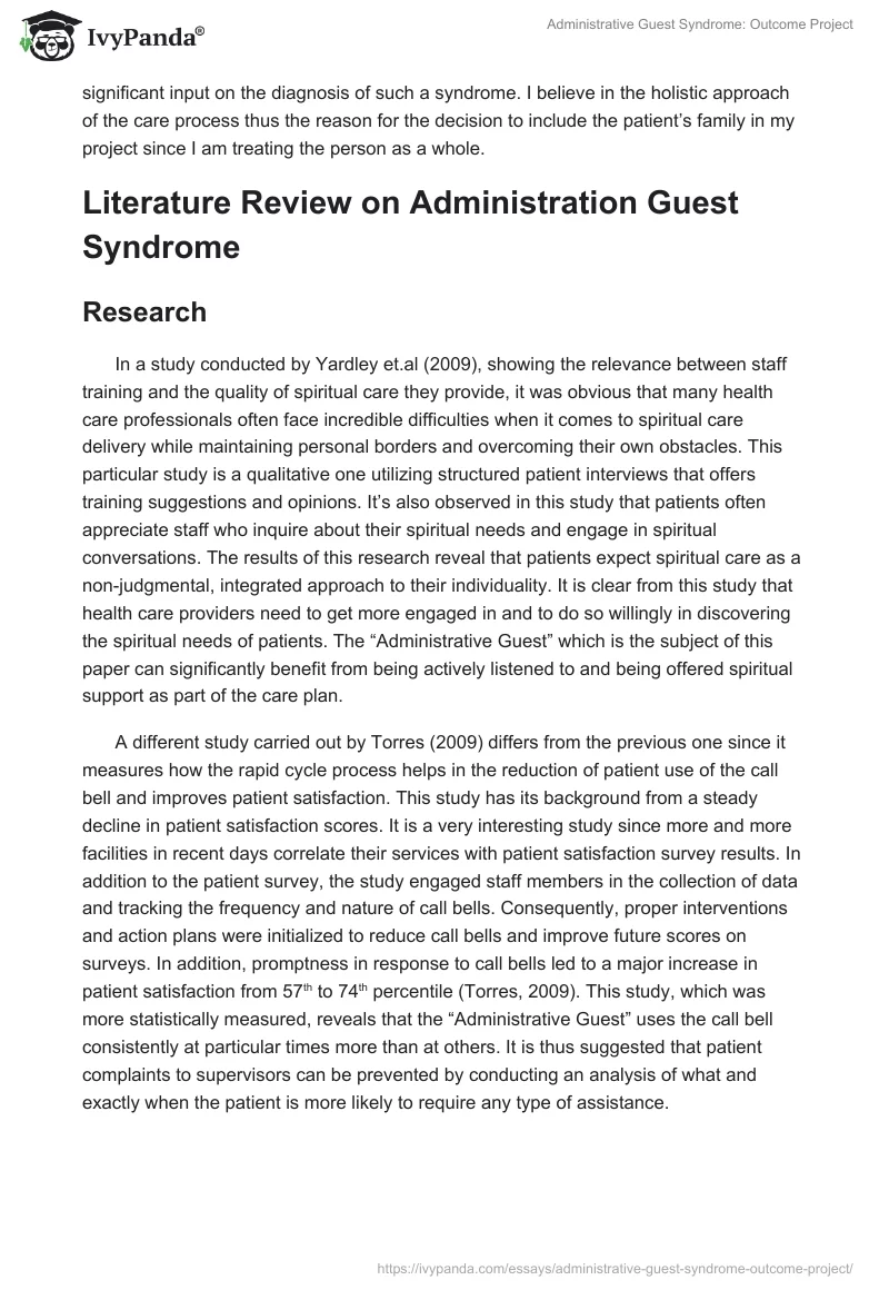 Administrative Guest Syndrome: Outcome Project. Page 3