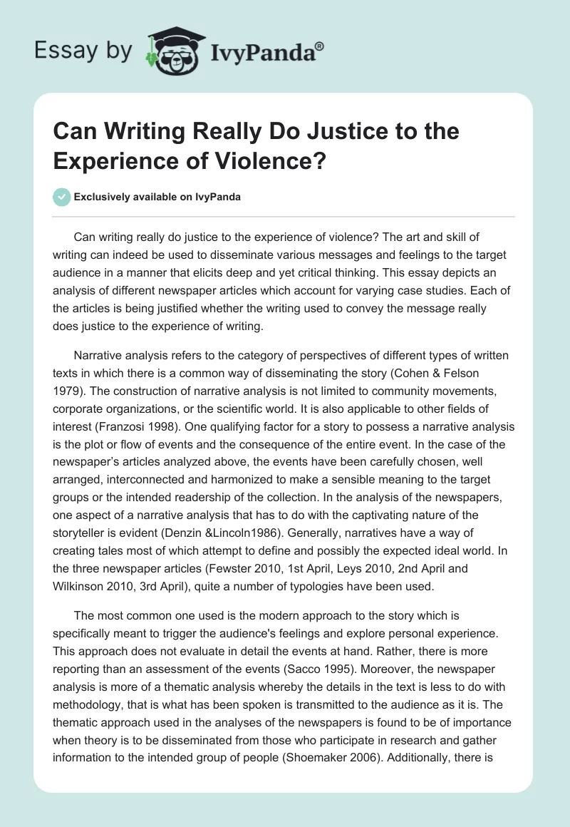 Can Writing Really Do Justice to the Experience of Violence?. Page 1