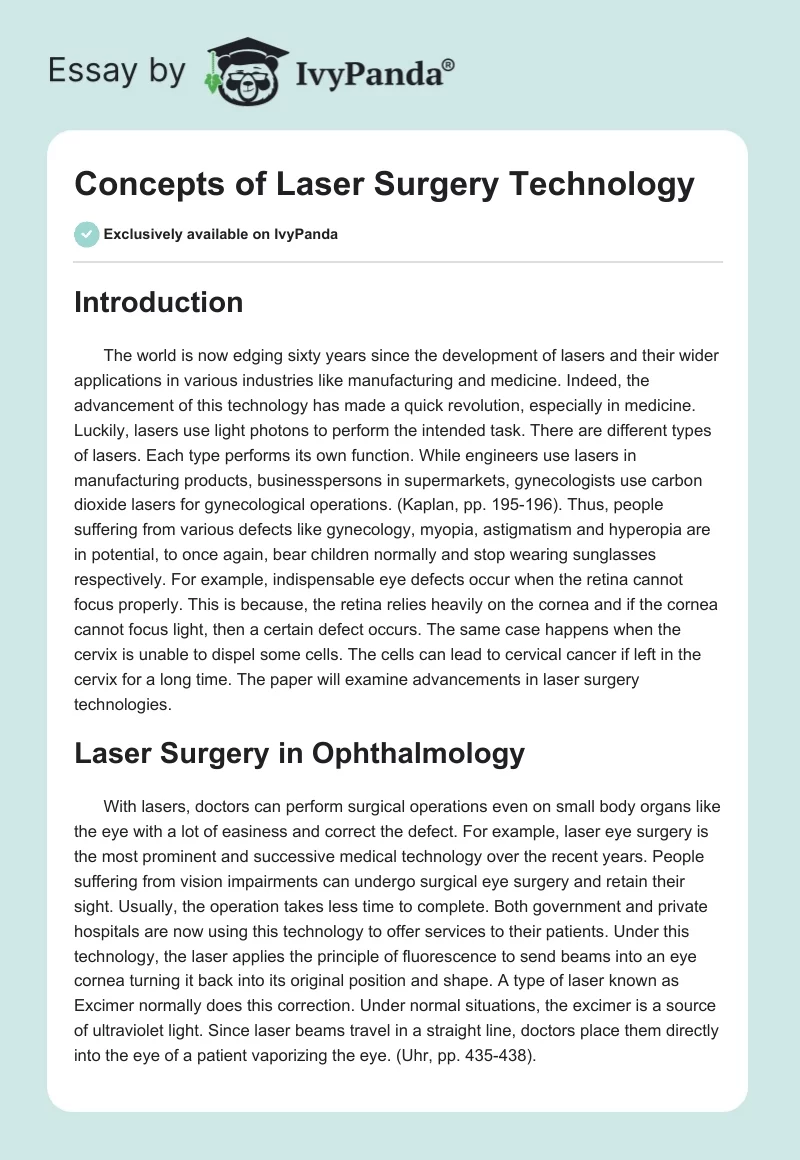 Concepts of Laser Surgery Technology. Page 1