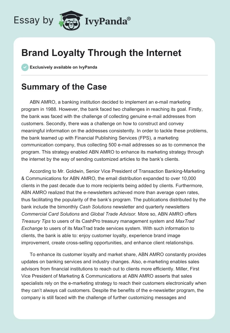 Brand Loyalty Through the Internet. Page 1