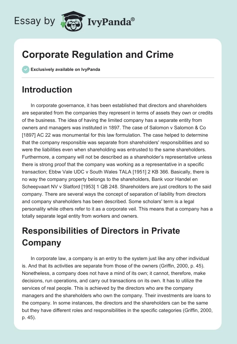 Corporate Regulation and Crime. Page 1