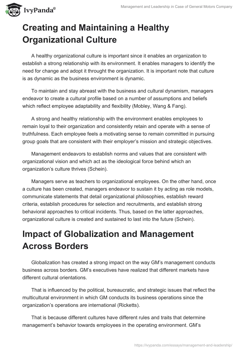 Management and Leadership in Case of General Motors Company. Page 3