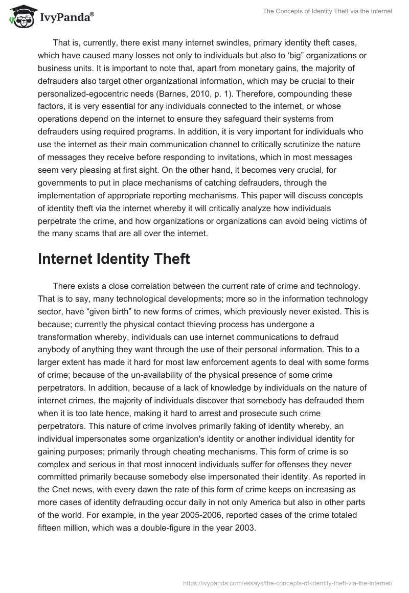 The Concepts of Identity Theft via the Internet. Page 2