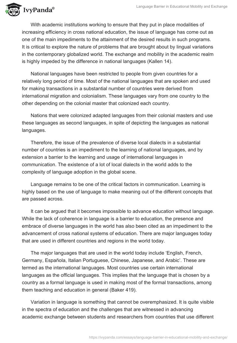 Language Barrier in Educational Mobility and Exchange. Page 2